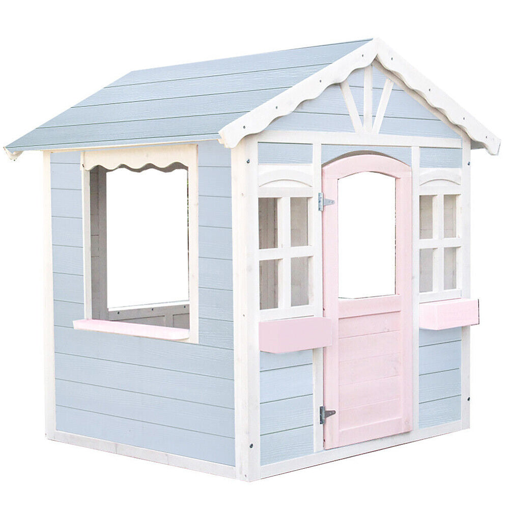 ROVO KIDS Cubby House, Outdoor Wooden DIY Timber Cottage Style Playhouse, for Children V219-PLYCBHRV1BLA