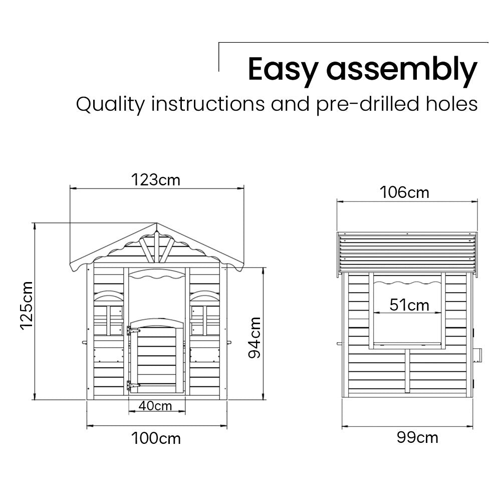 ROVO KIDS Cubby House, Outdoor Wooden DIY Timber Cottage Style Playhouse, for Children V219-PLYCBHRV1BLA