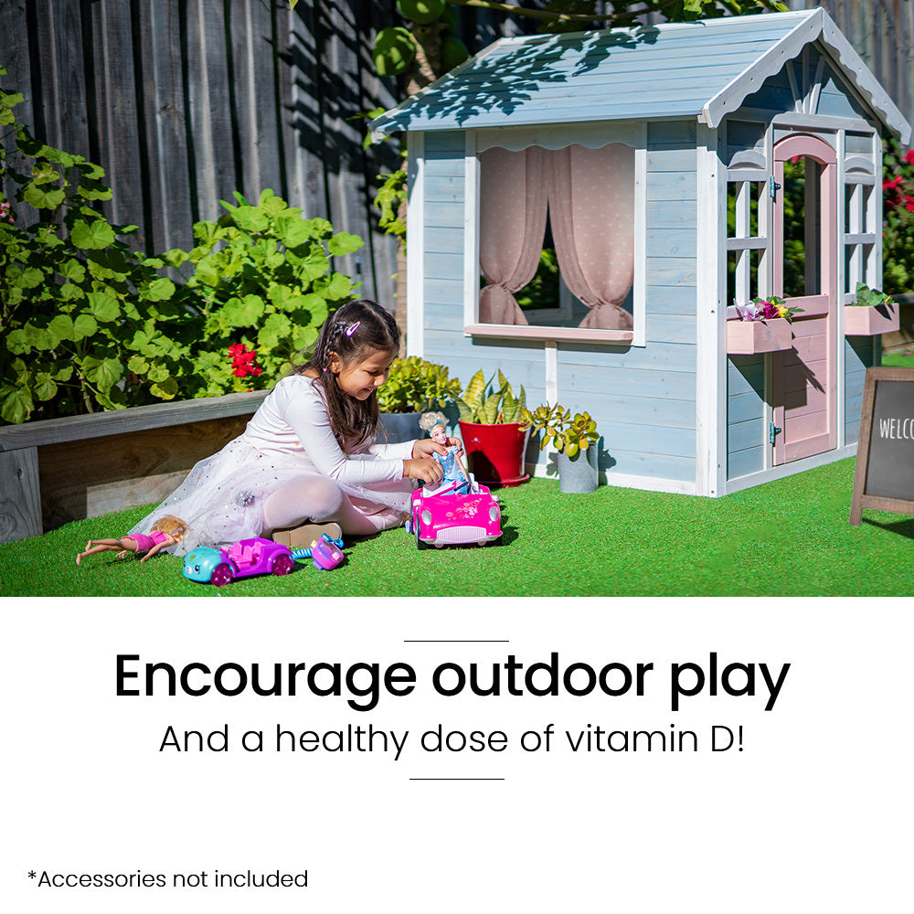ROVO KIDS Cubby House, Outdoor Wooden DIY Timber Cottage Style Playhouse, for Children V219-PLYCBHRV1BLA