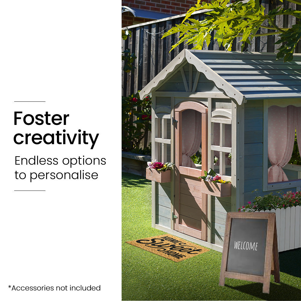 ROVO KIDS Cubby House, Outdoor Wooden DIY Timber Cottage Style Playhouse, for Children V219-PLYCBHRV1BLA