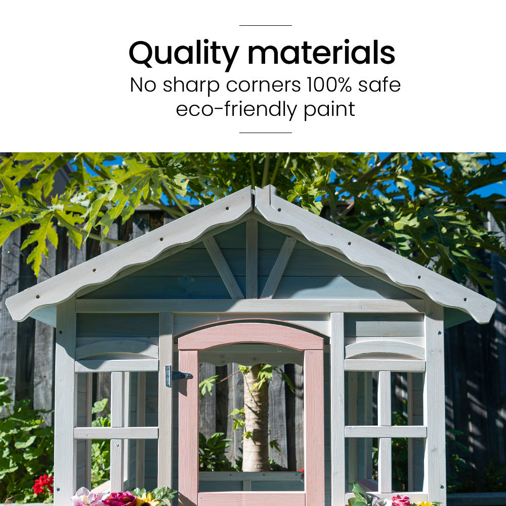 ROVO KIDS Cubby House, Outdoor Wooden DIY Timber Cottage Style Playhouse, for Children V219-PLYCBHRV1BLA
