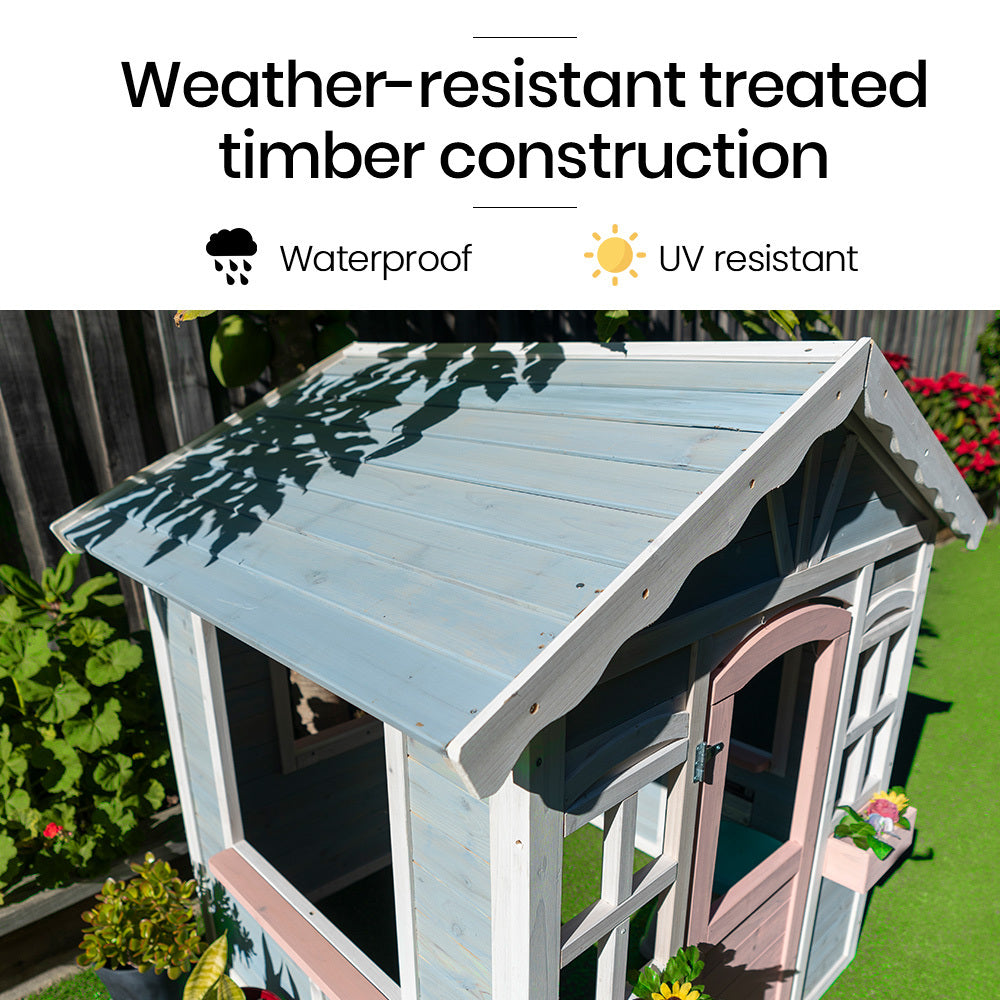ROVO KIDS Cubby House, Outdoor Wooden DIY Timber Cottage Style Playhouse, for Children V219-PLYCBHRV1BLA