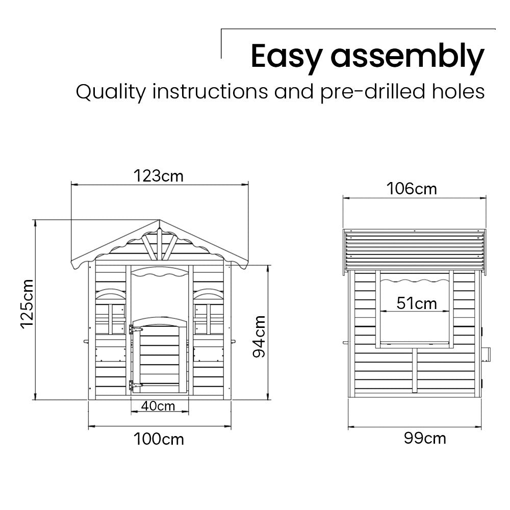 ROVO KIDS Cubby House, Wooden Outdoor DIY Timber Cottage Style Playhouse, for Children V219-PLYCBHRV1WTA
