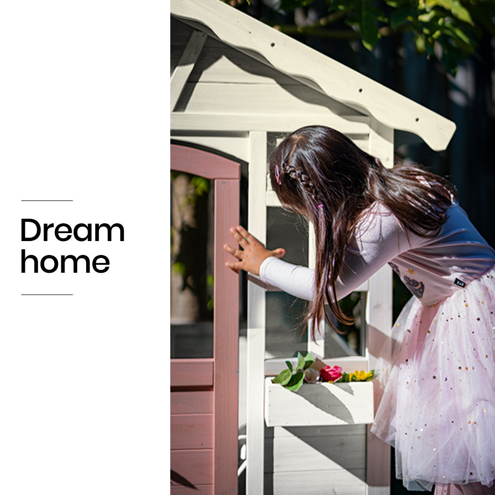 ROVO KIDS Cubby House, Wooden Outdoor DIY Timber Cottage Style Playhouse, for Children V219-PLYCBHRV1WTA