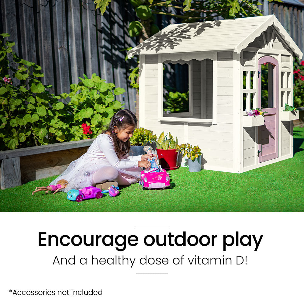 ROVO KIDS Cubby House, Wooden Outdoor DIY Timber Cottage Style Playhouse, for Children V219-PLYCBHRV1WTA