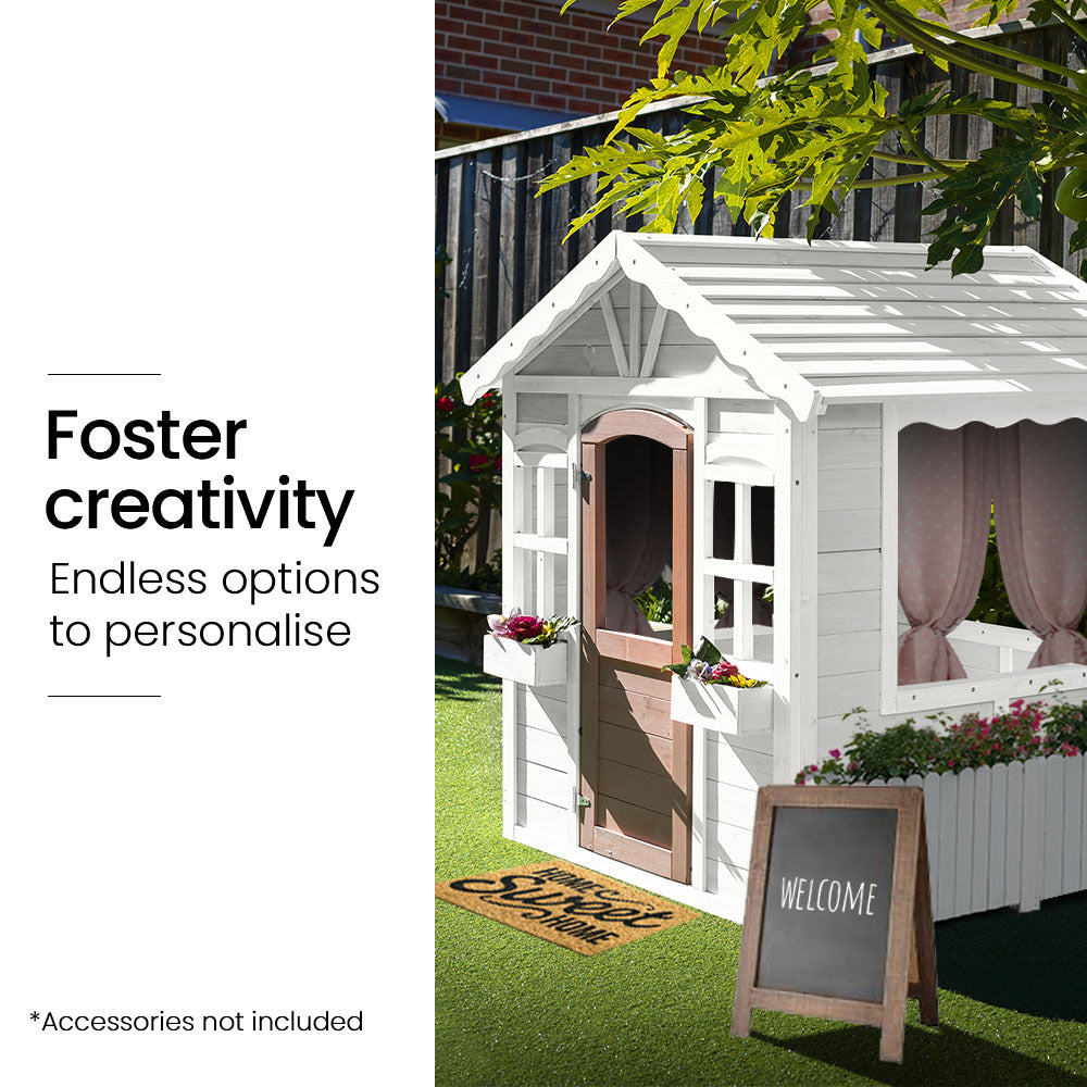 ROVO KIDS Cubby House, Wooden Outdoor DIY Timber Cottage Style Playhouse, for Children V219-PLYCBHRV1WTA