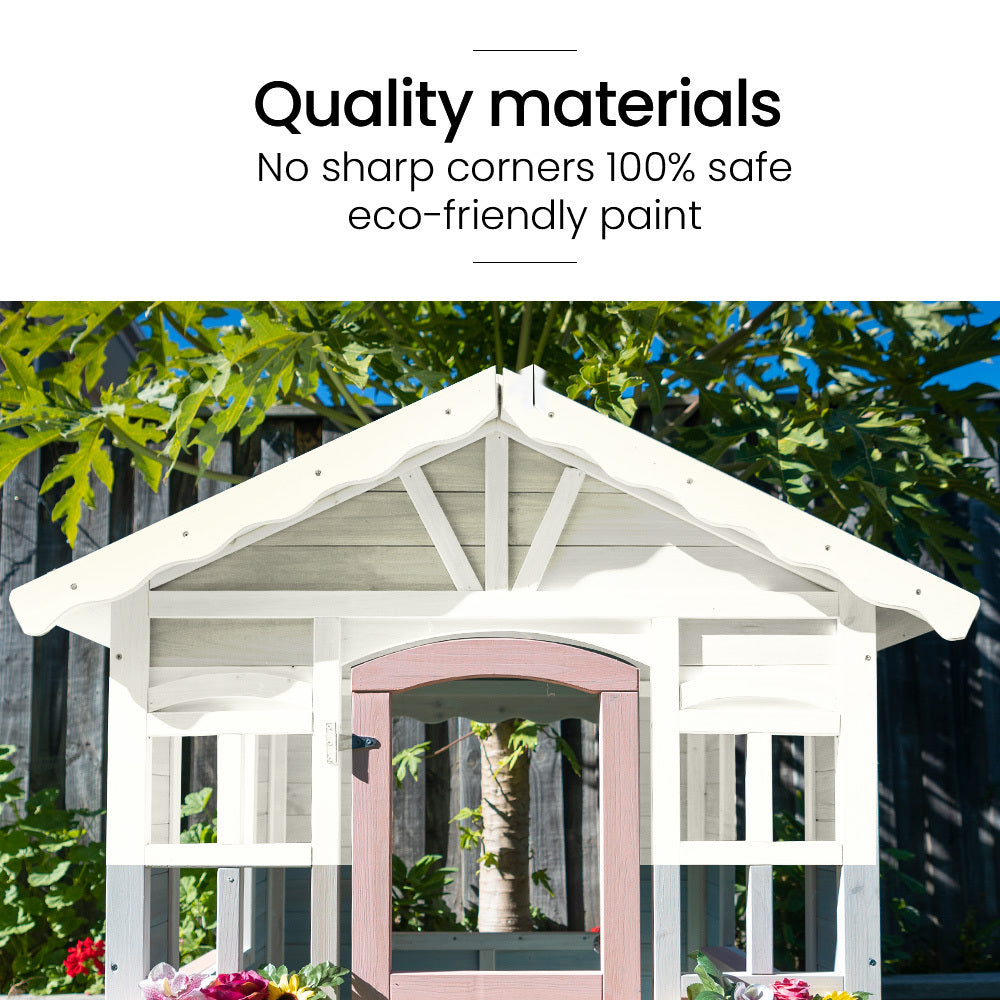 ROVO KIDS Cubby House, Wooden Outdoor DIY Timber Cottage Style Playhouse, for Children V219-PLYCBHRV1WTA