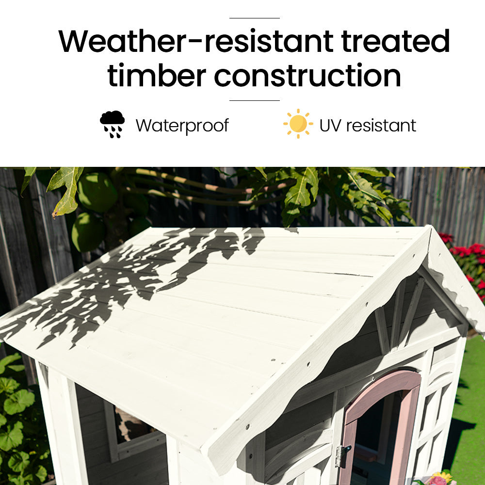 ROVO KIDS Cubby House, Wooden Outdoor DIY Timber Cottage Style Playhouse, for Children V219-PLYCBHRV1WTA