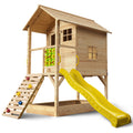 ROVO KIDS Wooden Tower Cubby House with Slide, Sandpit, Climbing Wall, Noughts & Crosses, Natural Colour V219-PLYCBHRV4NTA