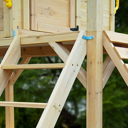 ROVO KIDS Wooden Tower Cubby House with Slide, Sandpit, Climbing Wall, Noughts & Crosses, Natural Colour V219-PLYCBHRV4NTA