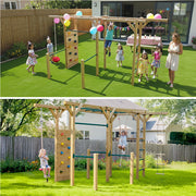 ROVO KIDS Ultimate Outdoor Monkey Bars Playset Frame, with Climbing Wall, Disc Swing, Rope Ladder V219-PLYNJPRVMB3B