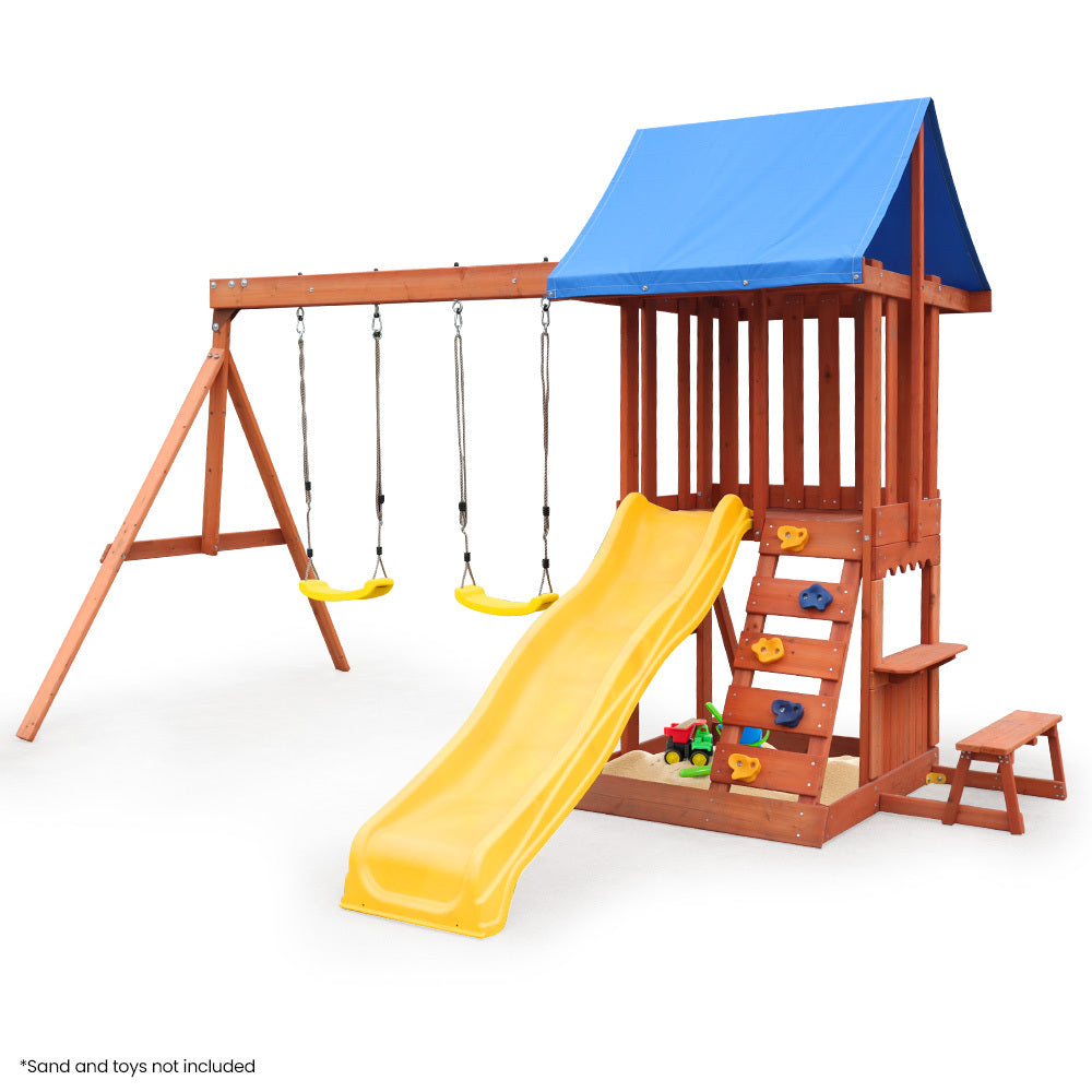 Rovo Kids Outdoor Slide and Swing Play Set with Climbing Wall and Sandpit V219-PLYSSSRVCS5A