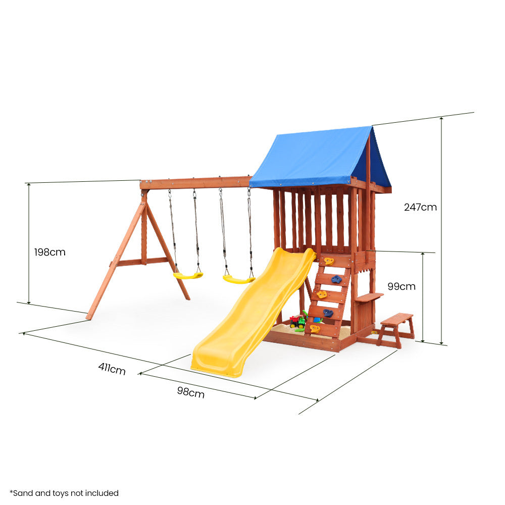 Rovo Kids Outdoor Slide and Swing Play Set with Climbing Wall and Sandpit V219-PLYSSSRVCS5A