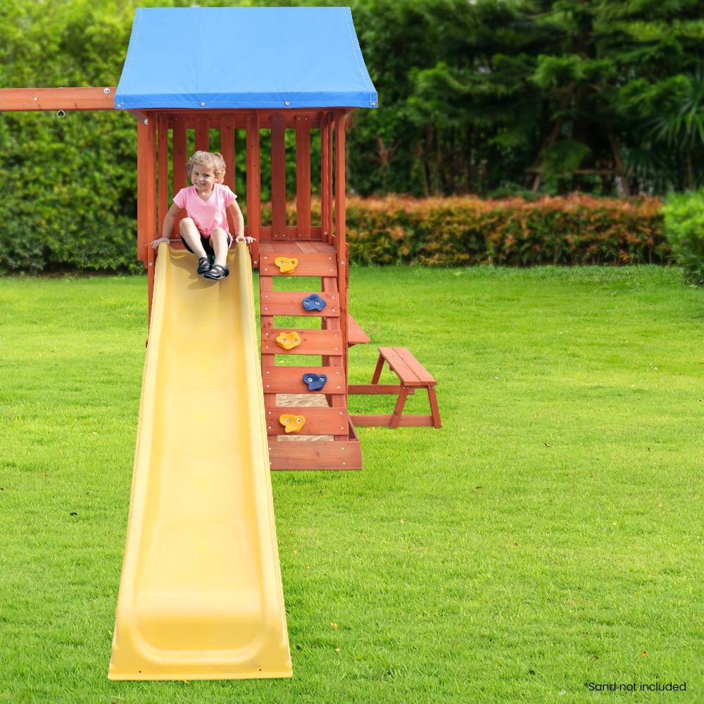 Rovo Kids Outdoor Slide and Swing Play Set with Climbing Wall and Sandpit V219-PLYSSSRVCS5A