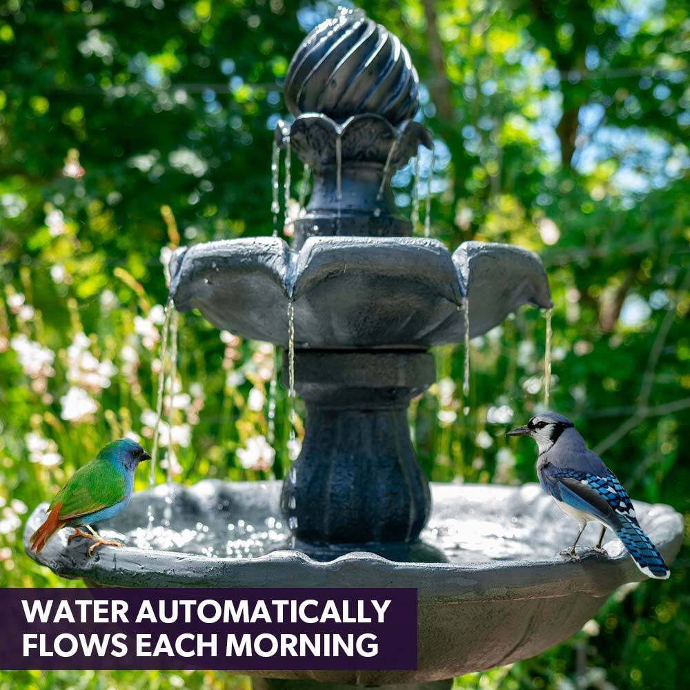 PROTEGE Water Fountain Solar Powered 3 Tiered Battery Outdoor Bird Bath with LED Lights V219-PMPFPKPROA3TG