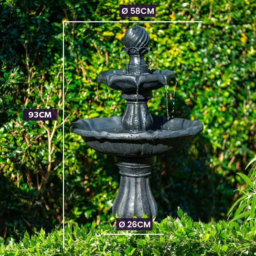 PROTEGE Water Fountain Solar Powered 3 Tiered Battery Outdoor Bird Bath with LED Lights V219-PMPFPKPROA3TG