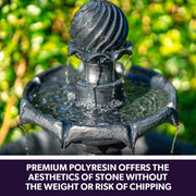PROTEGE Water Fountain Solar Powered 3 Tiered Battery Outdoor Bird Bath with LED Lights V219-PMPFPKPROA3TG
