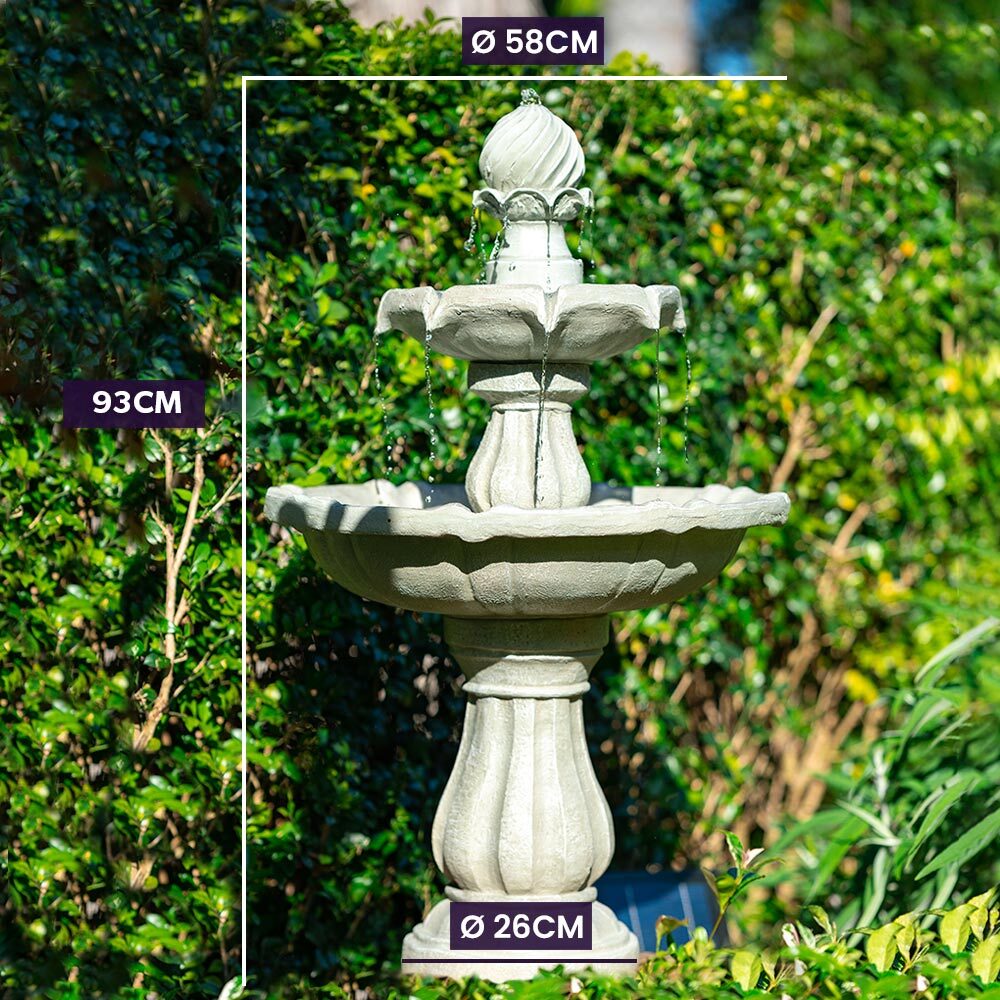 PROTEGE 3 Tier Solar Powered Water Feature Fountain Bird Bath - Light Grey V219-PMPFPKPROA3TL