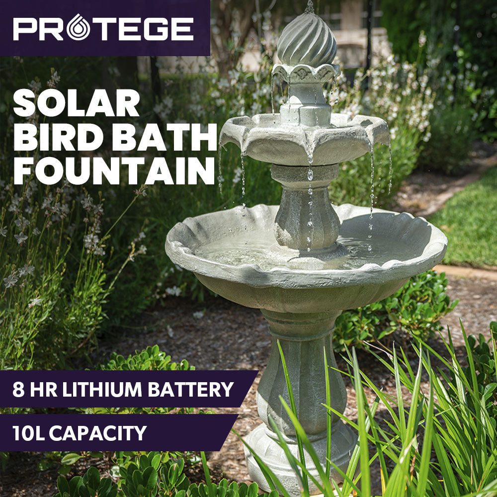 PROTEGE 3 Tier Solar Powered Water Feature Fountain Bird Bath - Light Grey V219-PMPFPKPROA3TL