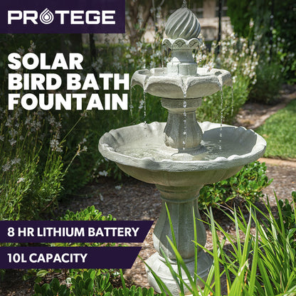 PROTEGE 3 Tier Solar Powered Water Feature Fountain Bird Bath - Light Grey V219-PMPFPKPROA3TL