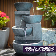 PROTEGE Solar Fountain Water Feature Outdoor 4 Bowl with LED Lights - Charcoal V219-PMPFPKPROA4BC