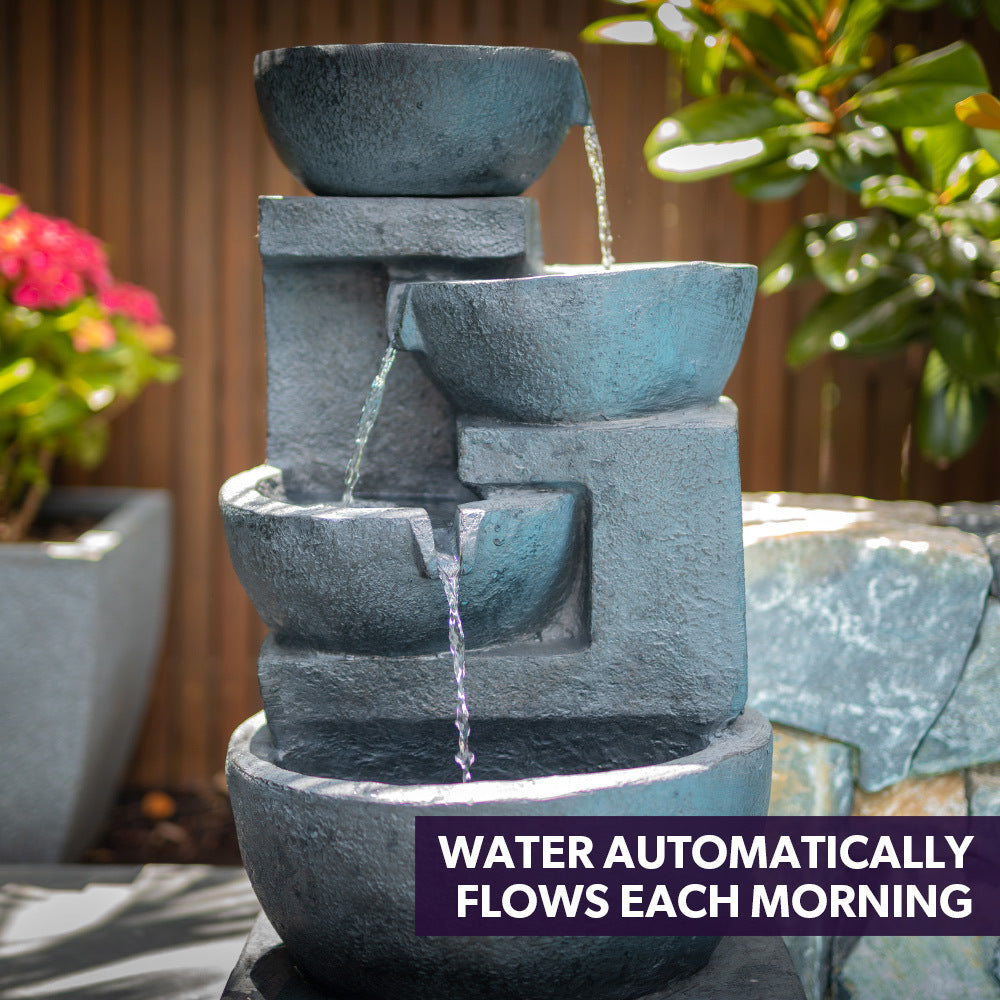 PROTEGE Solar Fountain Water Feature Outdoor 4 Bowl with LED Lights - Charcoal V219-PMPFPKPROA4BC