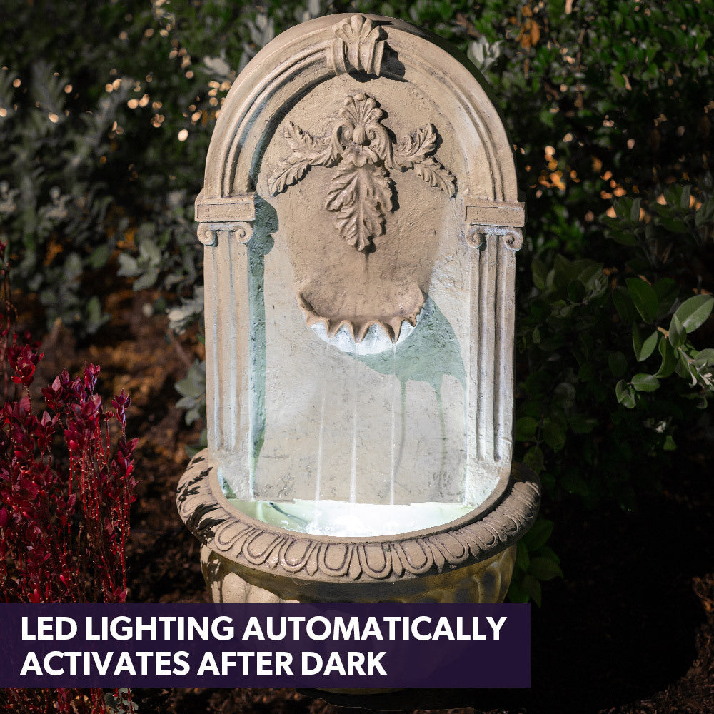 PROTEGE Solar Fountain Water Feature Pump Outdoor Wall Mount Classic with LED Lights V219-PMPFPKPROAC2G