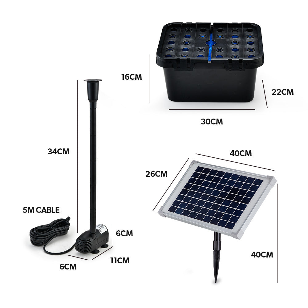 PROTEGE 10W Solar Powered Water Fountain Pump Pond Kit with Eco Filter Box V219-PMPFPKPROAF20