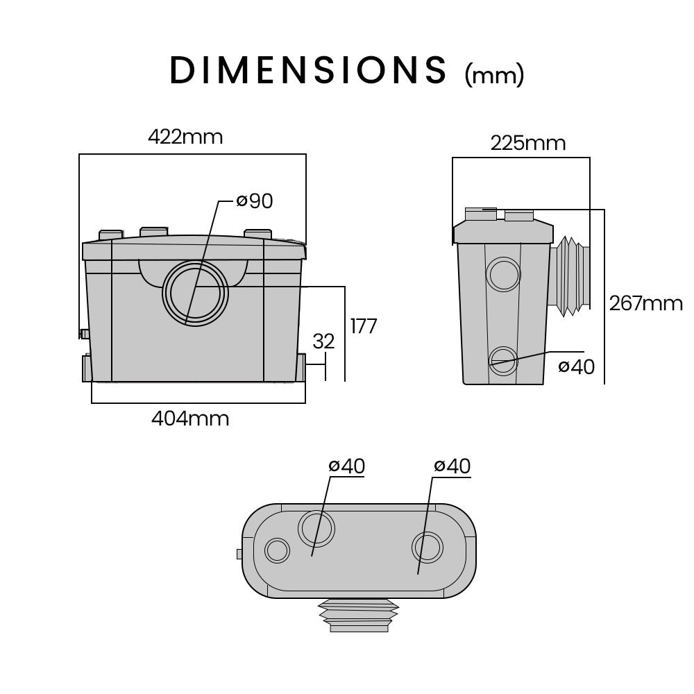 PROTEGE Macerator Pump, with 4 Inlet, for P-Trap Toilet, House, Bathroom, Shower, Sink, Washing Machine V219-PMPMCPPT4P4A