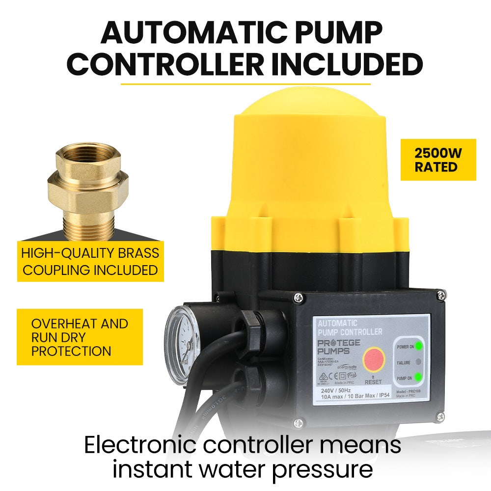 PROTEGE 2350W Automatic High Pressure Water Jet Pump, with Auto Digital Controller, for Rainwater Tank, Grey V219-PMPPWCPROB4C0