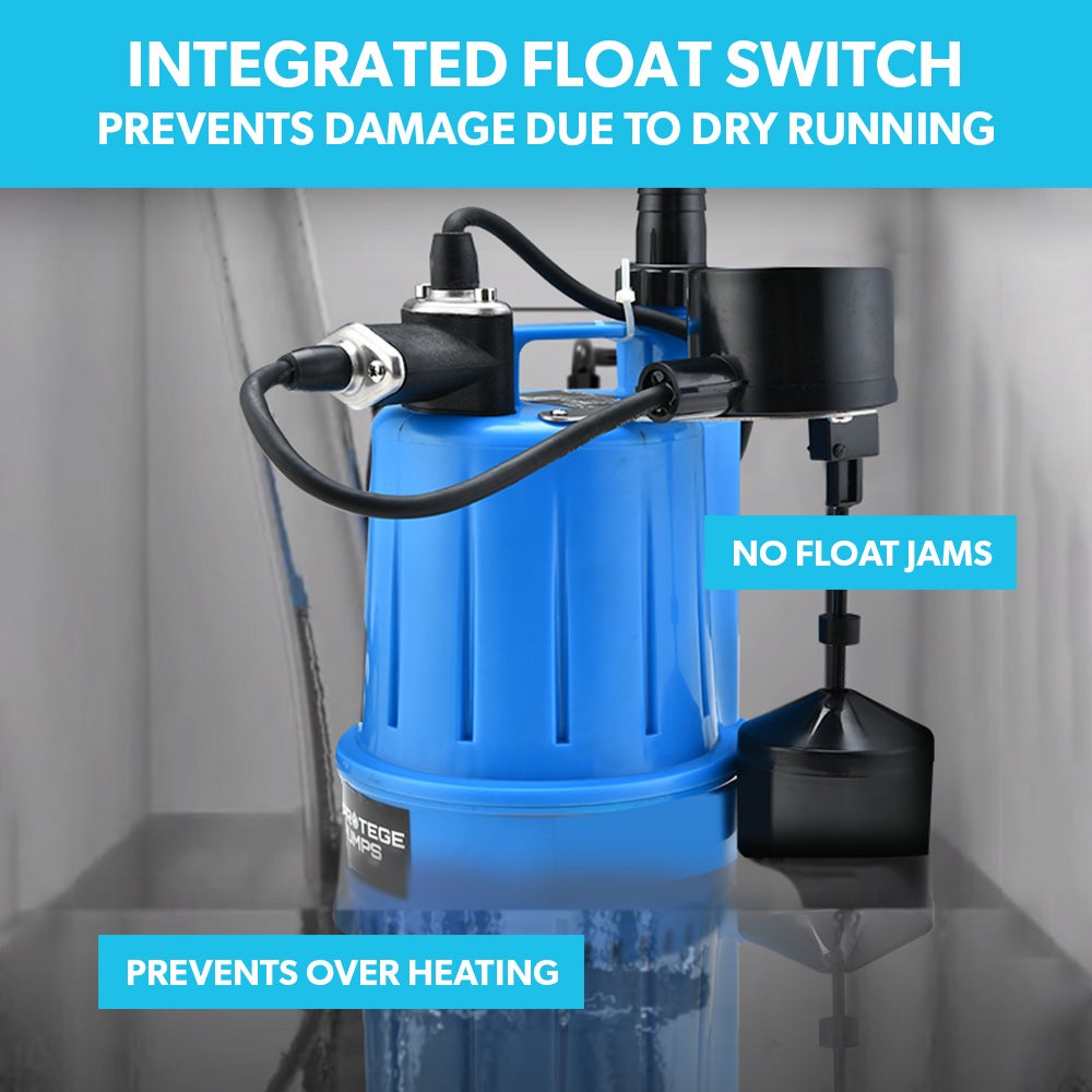 PROTEGE Tight Access Clean/Grey Water Submersible Sump Pump, Vertical Float Switch V219-PMPWTPPTCG1A