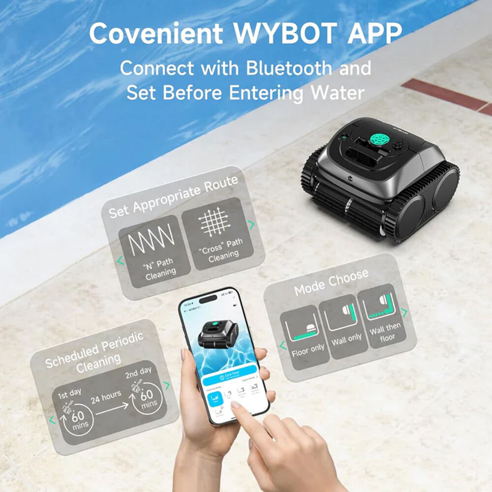 WYBOT C1 Cordless Robotic Pool Cleaner, with APP Control, Auto Vacuum Robot, Wall & Waterline Cleaning, Above V219-POLCLNWY1CLB