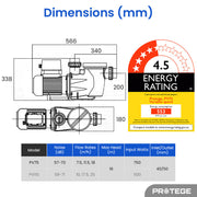 PROTEGE Variable Speed Pump, 1.0HP, 3 Speeds, Quiet, Economical, for Swimming Pool and Spa V219-POLPMPPT10HA