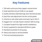 PROTEGE Variable Speed Pump, 1.0HP, 3 Speeds, Quiet, Economical, for Swimming Pool and Spa V219-POLPMPPT10HA