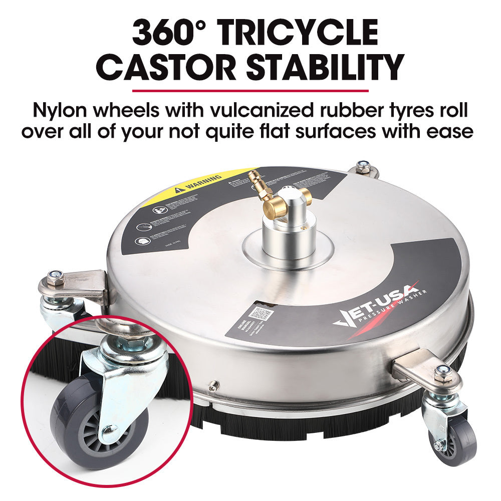 Jet-USA 15" Stainless Steel Pressure Washer Surface Cleaner, 1/4" Fitting, For Concrete Driveway Patio Floor V219-PRWCLNJT15SA
