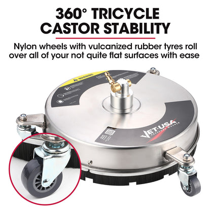 Jet-USA 15" Stainless Steel Pressure Washer Surface Cleaner, 1/4" Fitting, For Concrete Driveway Patio Floor V219-PRWCLNJT15SA