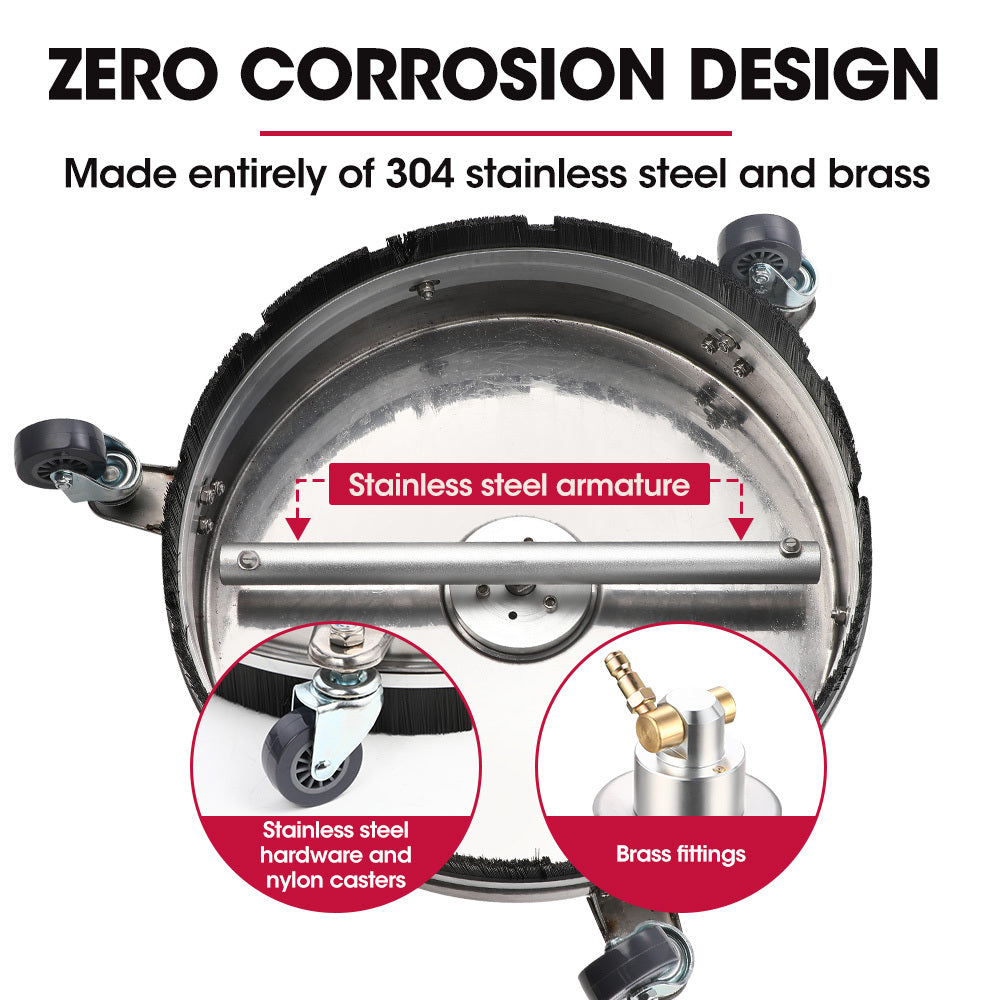 Jet-USA 15" Stainless Steel Pressure Washer Surface Cleaner, 1/4" Fitting, For Concrete Driveway Patio Floor V219-PRWCLNJT15SA