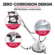 Jet-USA 18" Stainless Steel Pressure Washer Surface Cleaner with Yoke Handlebar, 3/8" Fitting, For Concrete V219-PRWCLNJT18SA