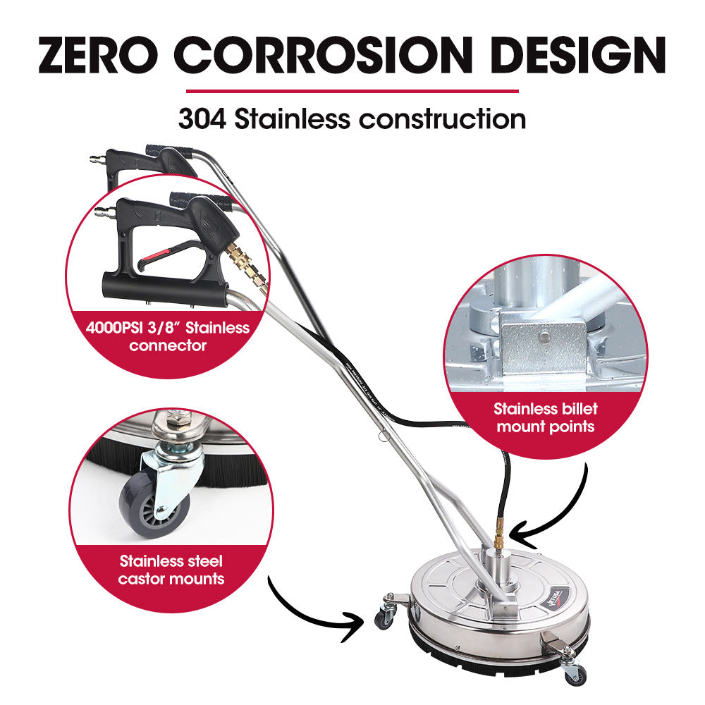 Jet-USA 18" Stainless Steel Pressure Washer Surface Cleaner with Yoke Handlebar, 3/8" Fitting, For Concrete V219-PRWCLNJT18SA