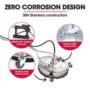 Jet-USA 21" Stainless Steel Pressure Washer Surface Cleaner with Yoke Handlebar, 3/8" Fitting, For Concrete V219-PRWCLNJT21SA