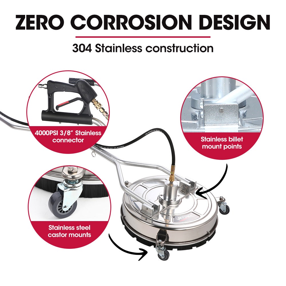 Jet-USA 21" Stainless Steel Pressure Washer Surface Cleaner with Yoke Handlebar, 3/8" Fitting, For Concrete V219-PRWCLNJT21SA