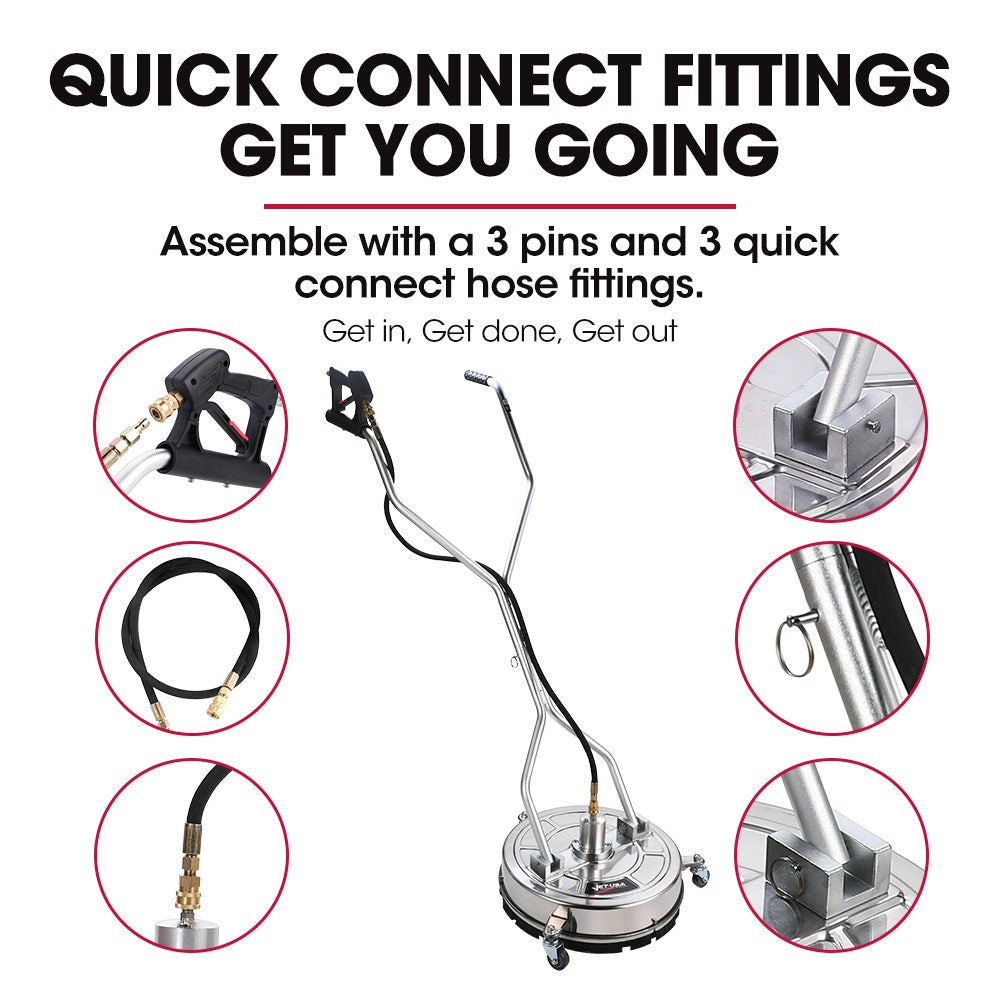 Jet-USA 21" Stainless Steel Pressure Washer Surface Cleaner with Yoke Handlebar, 3/8" Fitting, For Concrete V219-PRWCLNJT21SA