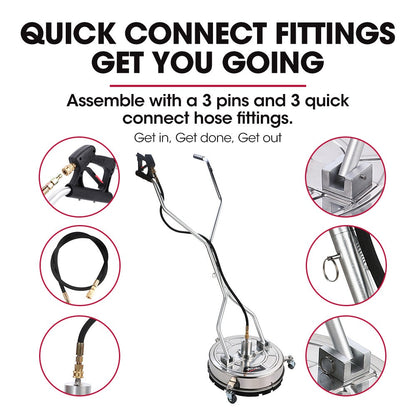 Jet-USA 21" Stainless Steel Pressure Washer Surface Cleaner with Yoke Handlebar, 3/8" Fitting, For Concrete V219-PRWCLNJT21SA