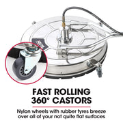 Jet-USA 24" Stainless Steel Pressure Washer Surface Cleaner, 3/8" Fitting, with Yoke Handlebar, For Concrete V219-PRWCLNJT24SA
