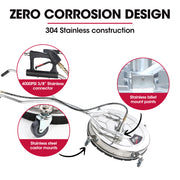 Jet-USA 24" Stainless Steel Pressure Washer Surface Cleaner, 3/8" Fitting, with Yoke Handlebar, For Concrete V219-PRWCLNJT24SA