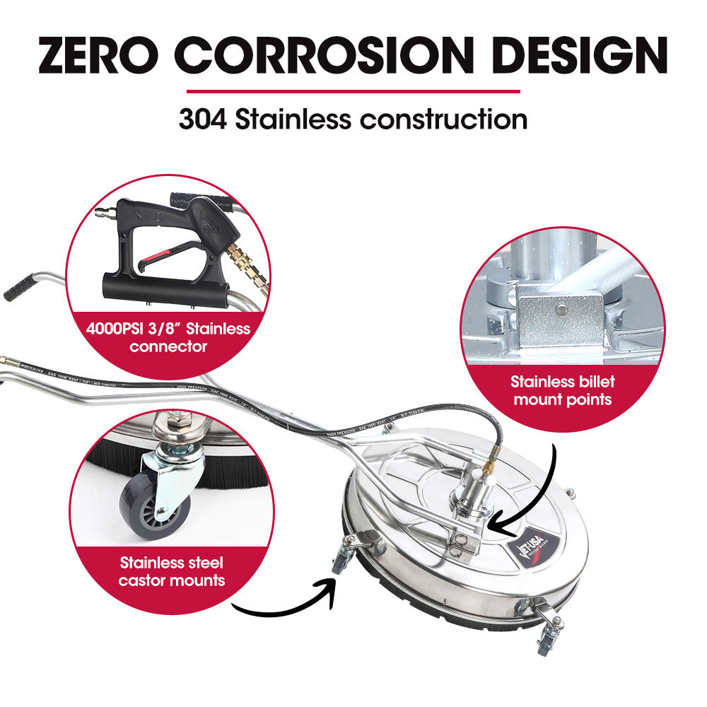 Jet-USA 24" Stainless Steel Pressure Washer Surface Cleaner, 3/8" Fitting, with Yoke Handlebar, For Concrete V219-PRWCLNJT24SA