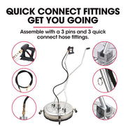 Jet-USA 24" Stainless Steel Pressure Washer Surface Cleaner, 3/8" Fitting, with Yoke Handlebar, For Concrete V219-PRWCLNJT24SA