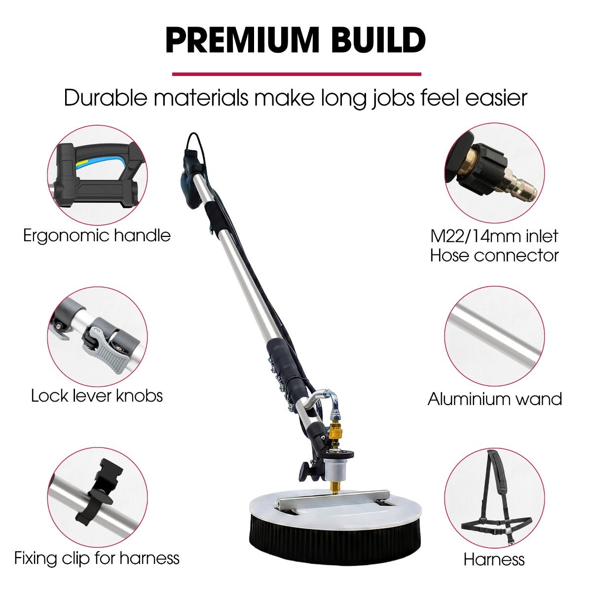 JET-USA 5.5m Telescopic Rotary Surface Cleaner Brush, for Solar Panels, Walls, Windows, M22 Pressure Washer V219-PRWCLNJTT55A