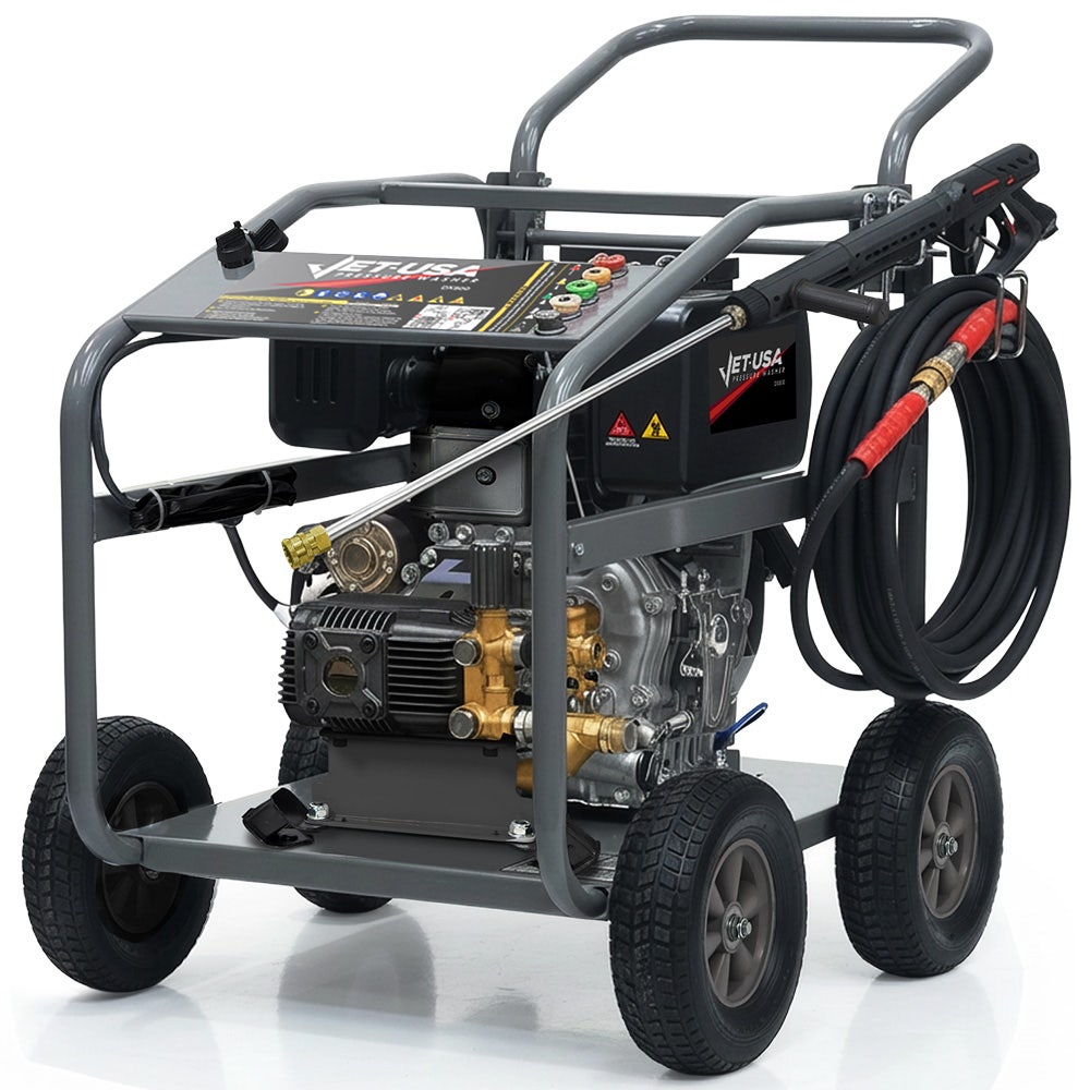 JET-USA Commercial Diesel High-Pressure Washer Cleaner, Electric Start 10hp 418cc, 15m Steel Braided Hose, V219-PRWDSLJT800A