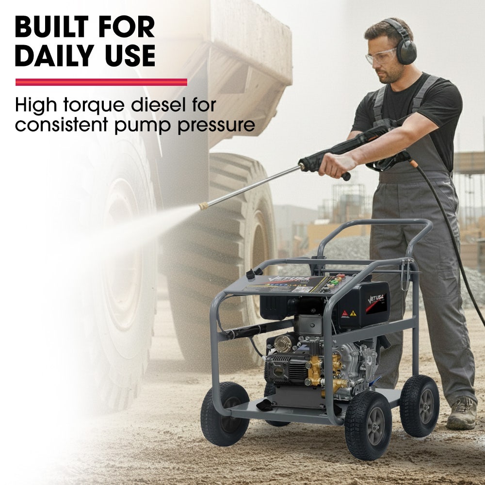 JET-USA Commercial Diesel High-Pressure Washer Cleaner, Electric Start 10hp 418cc, 15m Steel Braided Hose, V219-PRWDSLJT800A